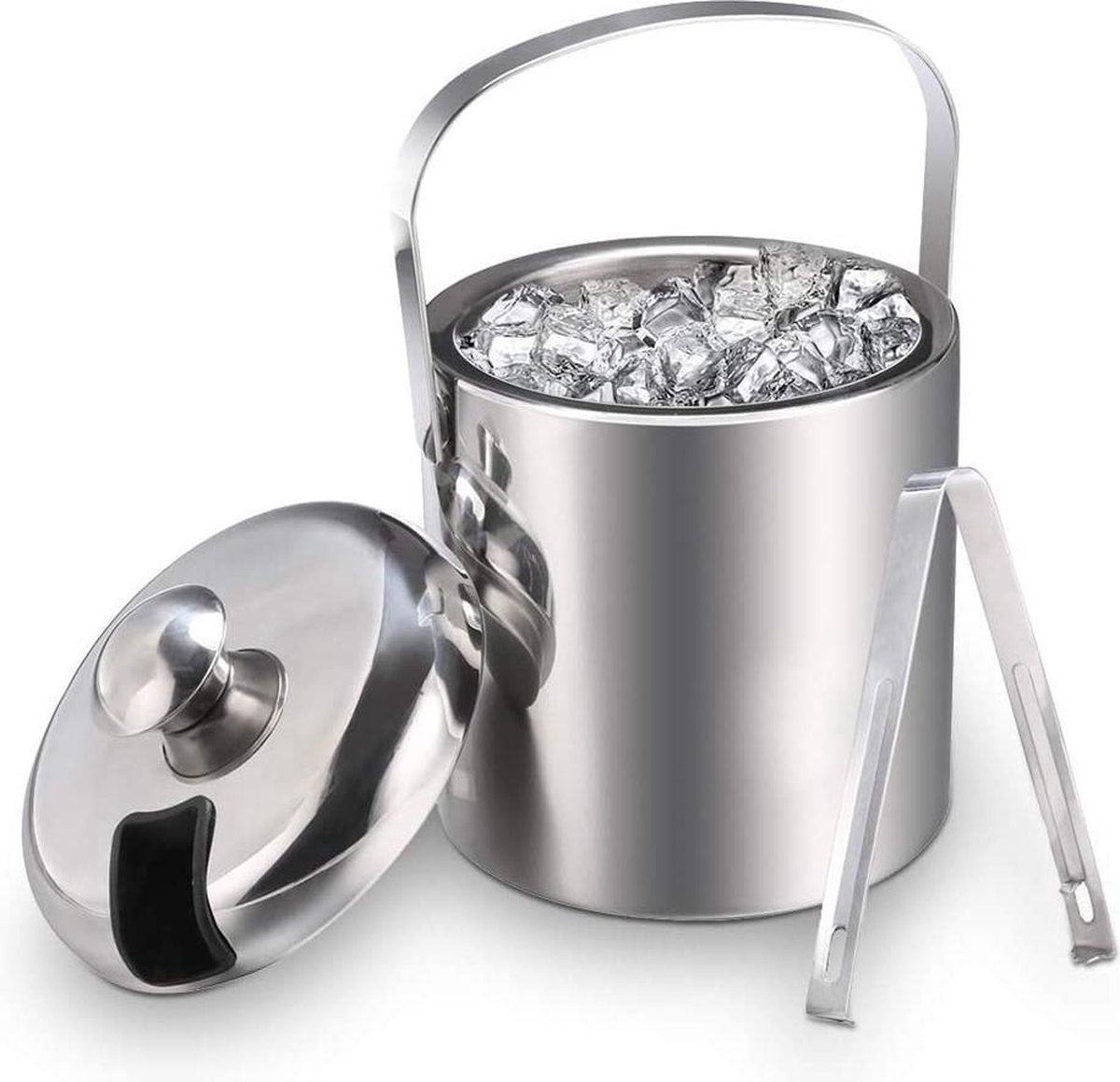 Sefaras Ijsemmer RVS met deksel en tang - 1.2L - Ijsblokjesemmer - Ijshouder - zilver