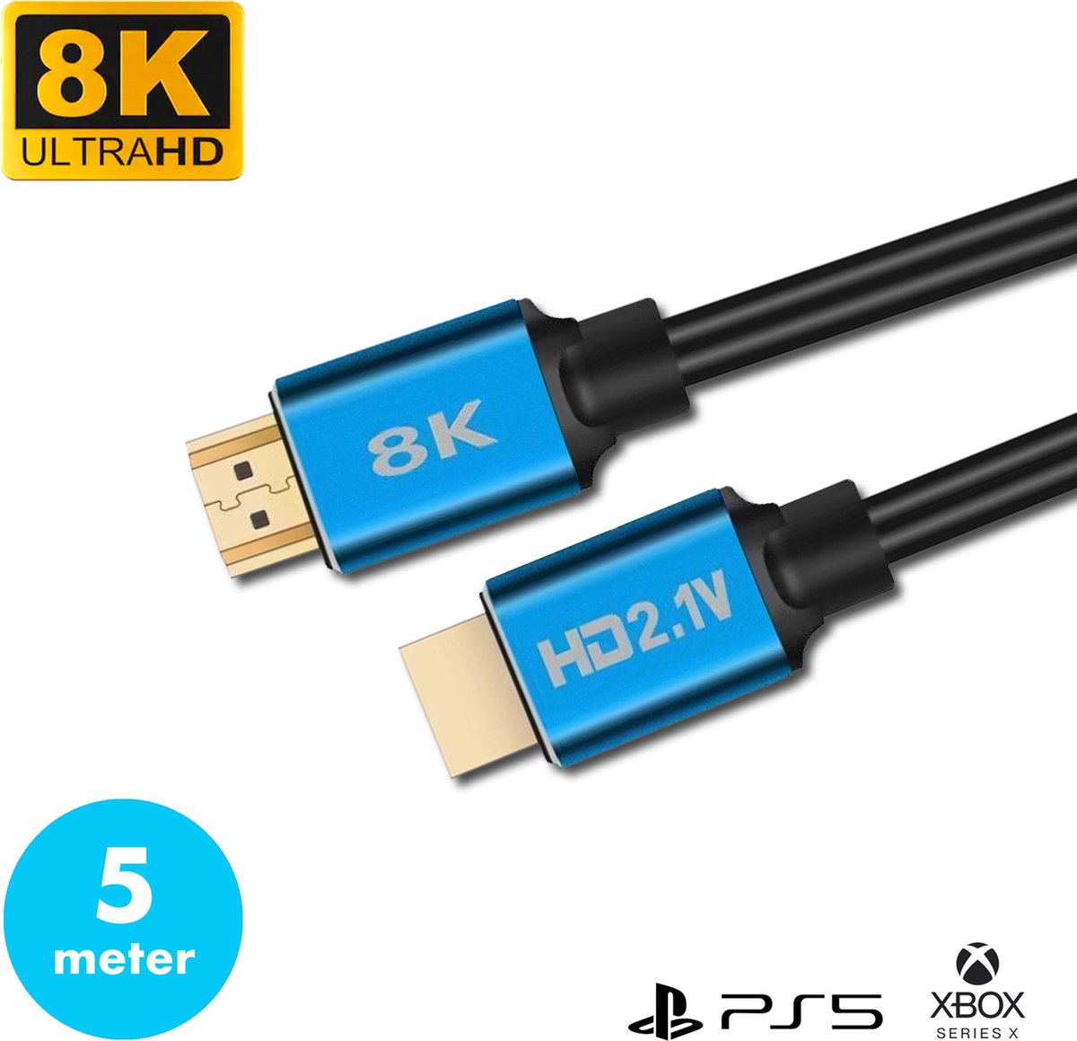 Drivv. Premium HDMI Kabel 2.1 - HDMI Kabel 5 Meter - Ultra HD High Speed 8K - HDMI 2.1 - HDMI naar HDMI - Xbox Series X & PS5 HDMI Kabel - Playstation 5