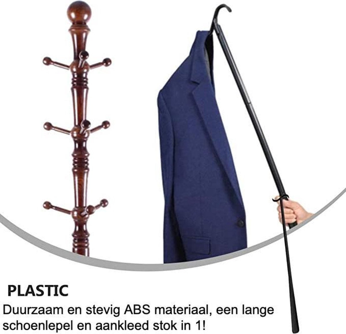 A-LABEL aankleedstok - lange schoenlepel kunststof 90 CM - aankleedhulp - schoenlepel plastic - aankleedhulpmiddel jas