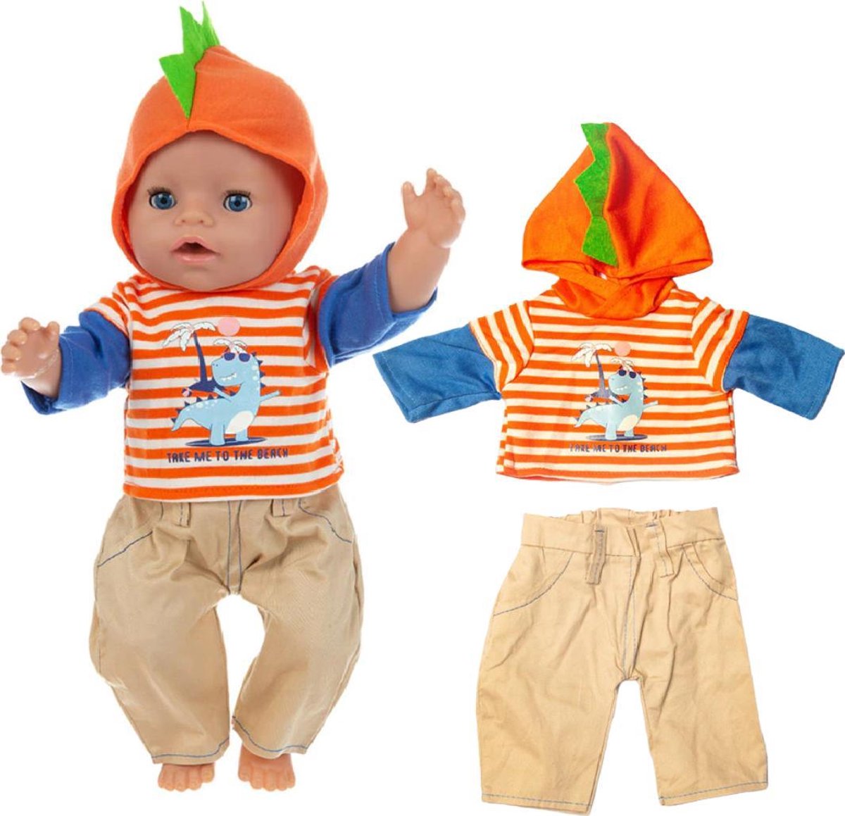 Dolldreams - Poppenkleding jongen - Dinosaurus pakje - Past op Baby Born