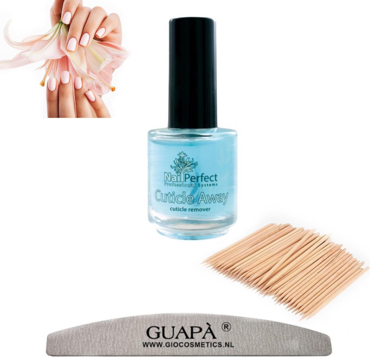 GUAPÀ® Cuticle Remover Set 5 ml | Nagelriem Verwijderaar + Nagelvijl 100/180 + Cuticle Pusher | Nagelriem Duwer