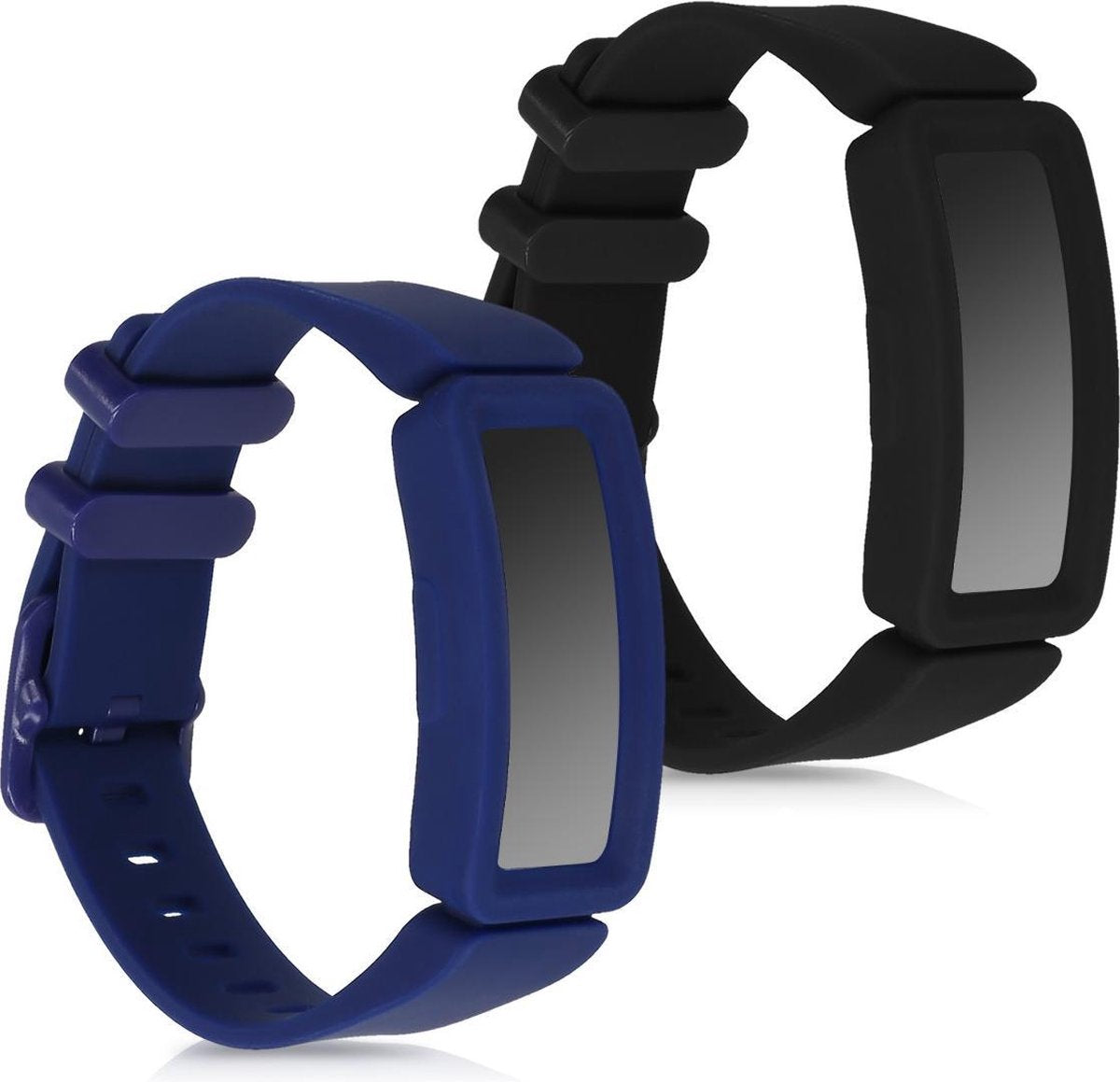 kwmobile 2x horlogeband voor Fitbit Ace 2 - siliconen band voor fitnesstracker - zwart / donkerblauw