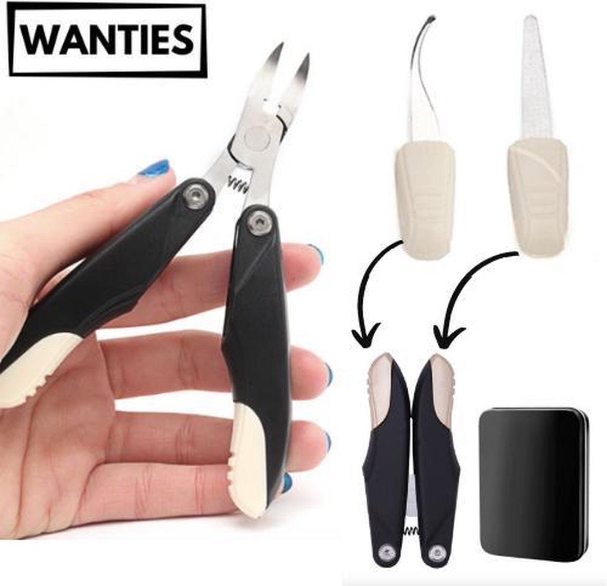 Professionele 3-in-1 Nagelknipper Met Vijl en Haakje In Luxe Verpakking | Opvouwbare Nagelschaar Nageltang Nagelkniptang Nail Clipper voor Ingegroeide Teennagel Kalknagels | Nagelschaartje Manicure Pedicure