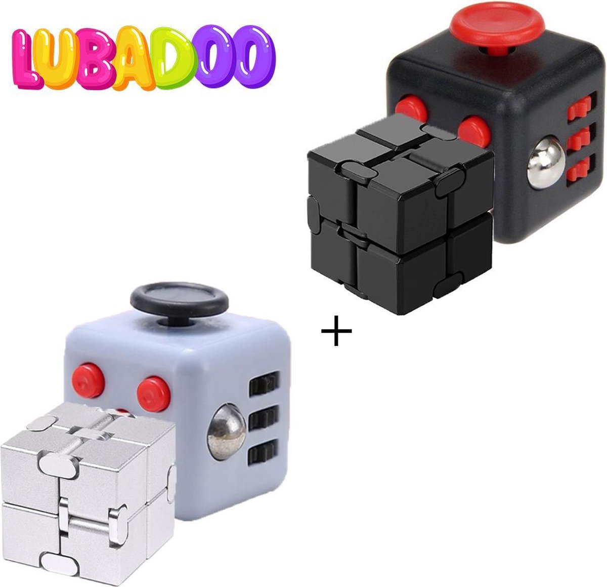 Lubadoo® - 2 + 2 Friemelkubus + Infinity Cube Bundel - Fidget Toys - Figet Toys - Fidet Toys - Tangle - Monkey Strings - Globble Ball - Wacky Track - Pakket