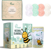 Flouer Kraampakket - 50 Moedermelk Bewaarzakjes - 8 Antislip Wasbare Zoogcompressen - Borstvoeding Zakjes - Borstcompressen - Kraamcadeau