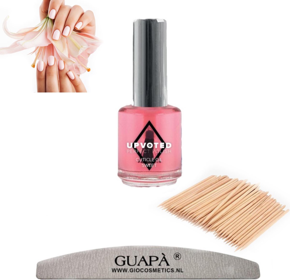 GUAPÀ® Nagelriemolie Sweet 5 ml | Cuticle Oil + Nagelvijl 100/180 + Cuticle Pusher | Nagelriem Duwer