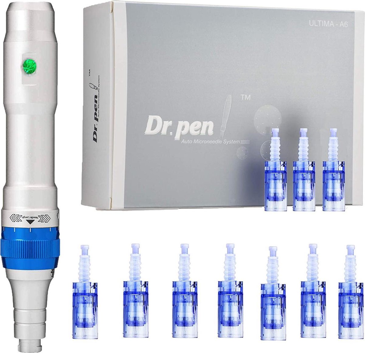 Dr.pen Professionele Draadloze A6 dermapen voor Microneedling +12 naald cartridges + Reisetui - acne verwijderen - Litteken behandeling - Rimpels behandelen - Anti-aging - dermaroller