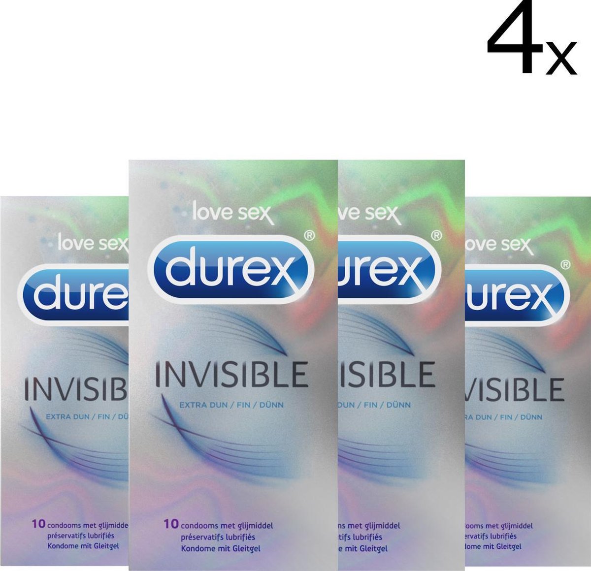Voordeelverpakking Durex Invisible 4 x 10 condooms | Extra dunne condooms met extra glijmiddel