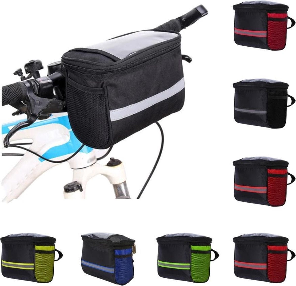 BikerVibes | Fiets Stuurtas met Smartphonehouder | Zwart/groen