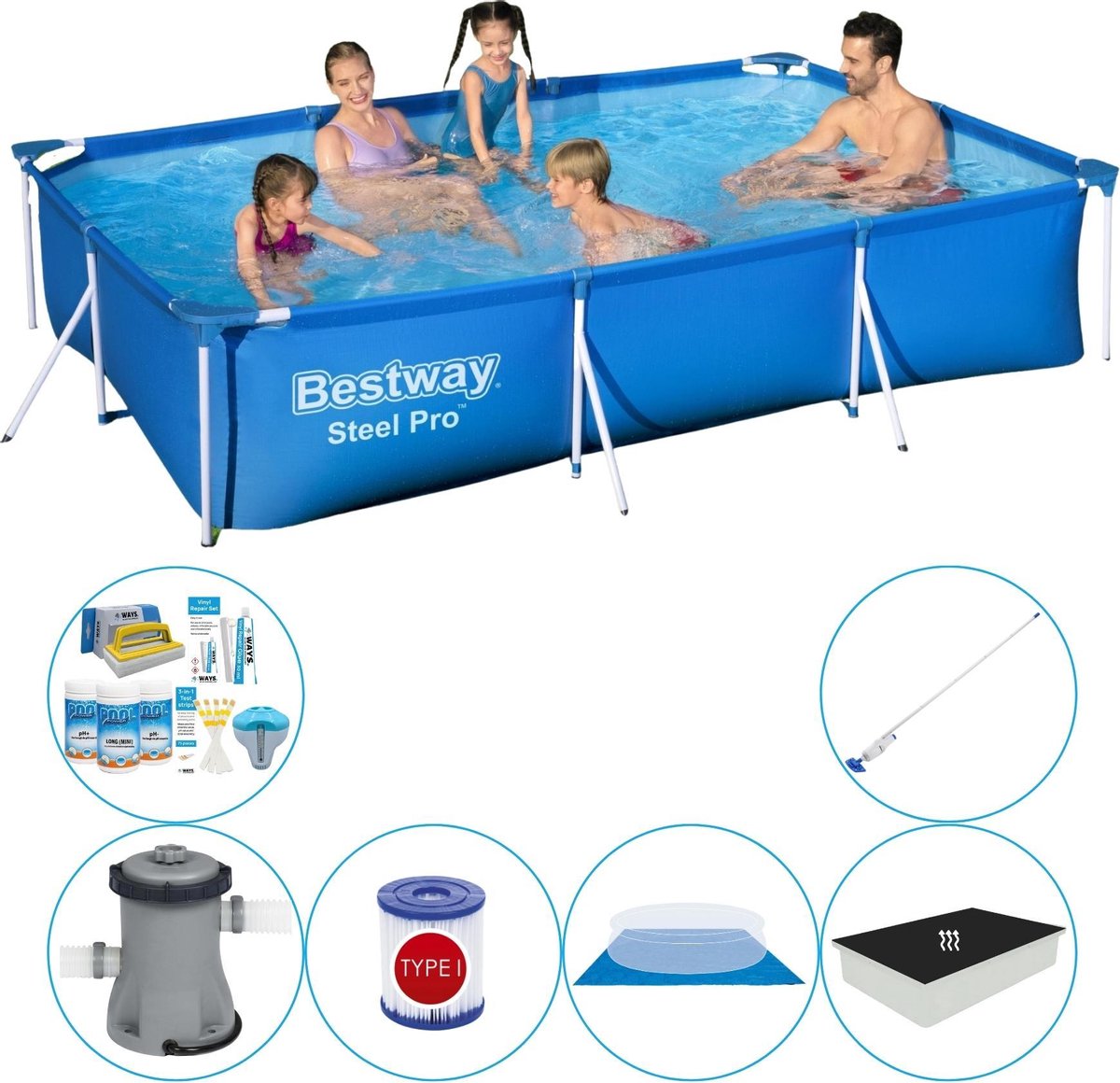 Bestway Steel Pro Rechthoekig 300x201x66 cm - Zwembad Combinatie Pakket