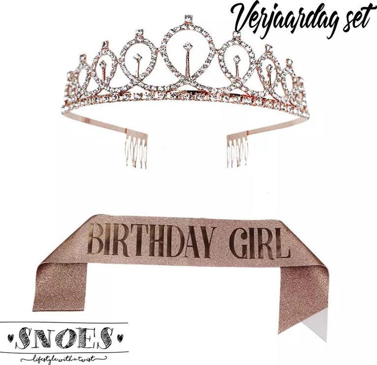 Snoes * Rose Gold Verjaardag Kroon Tiara en Sjerp * Rose Goud * Rose Gold * Jarige versiering * Dress up for your Birthday *