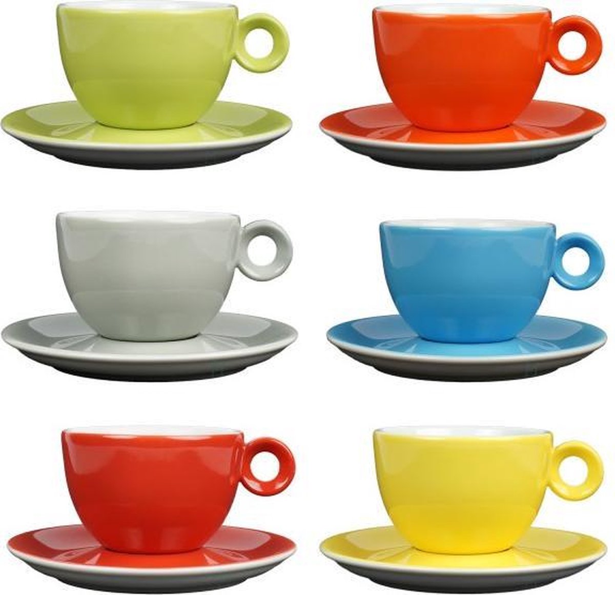 Cappuccinokopjes - 200ml - Mosterdman - 6 kopjes met schotel regenboog