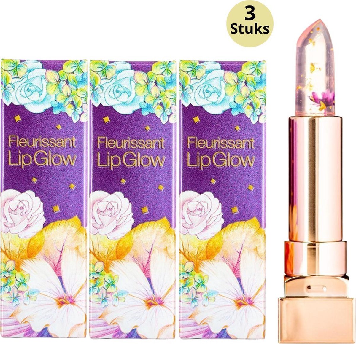 Glamfox Witch Flower Lipstick - Lip Plumper Lippenstift Met 24 Karaat Goudschilfers En Heks Bloem - 3 -Pack