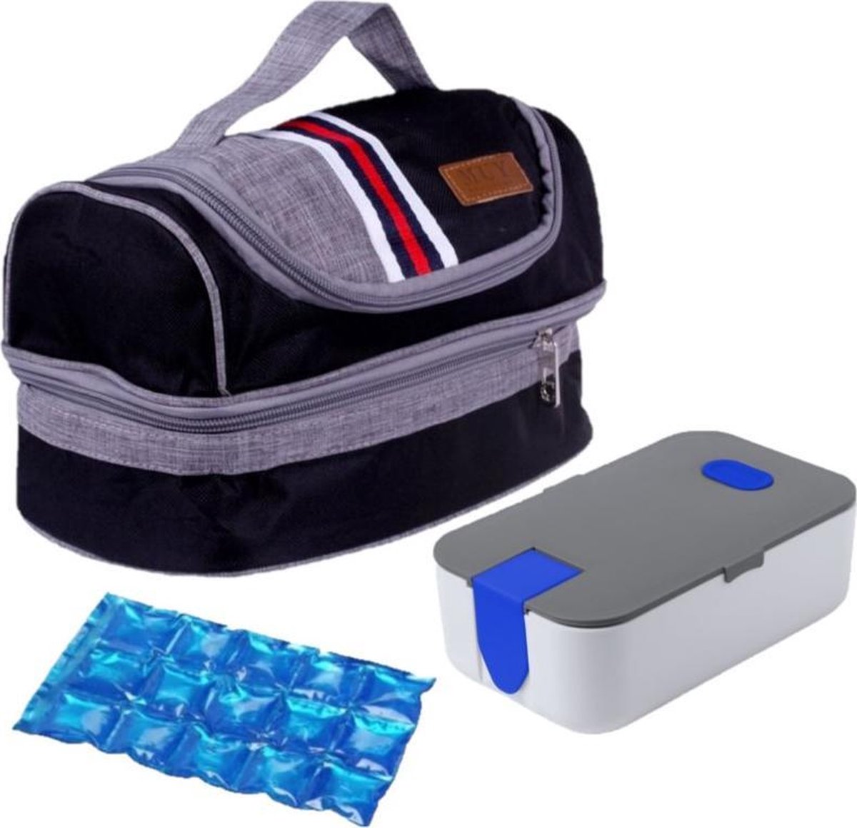 Kleine koeltas voor lunch zwart met lunchtrommel en flexibel koelelement 5.4 liter