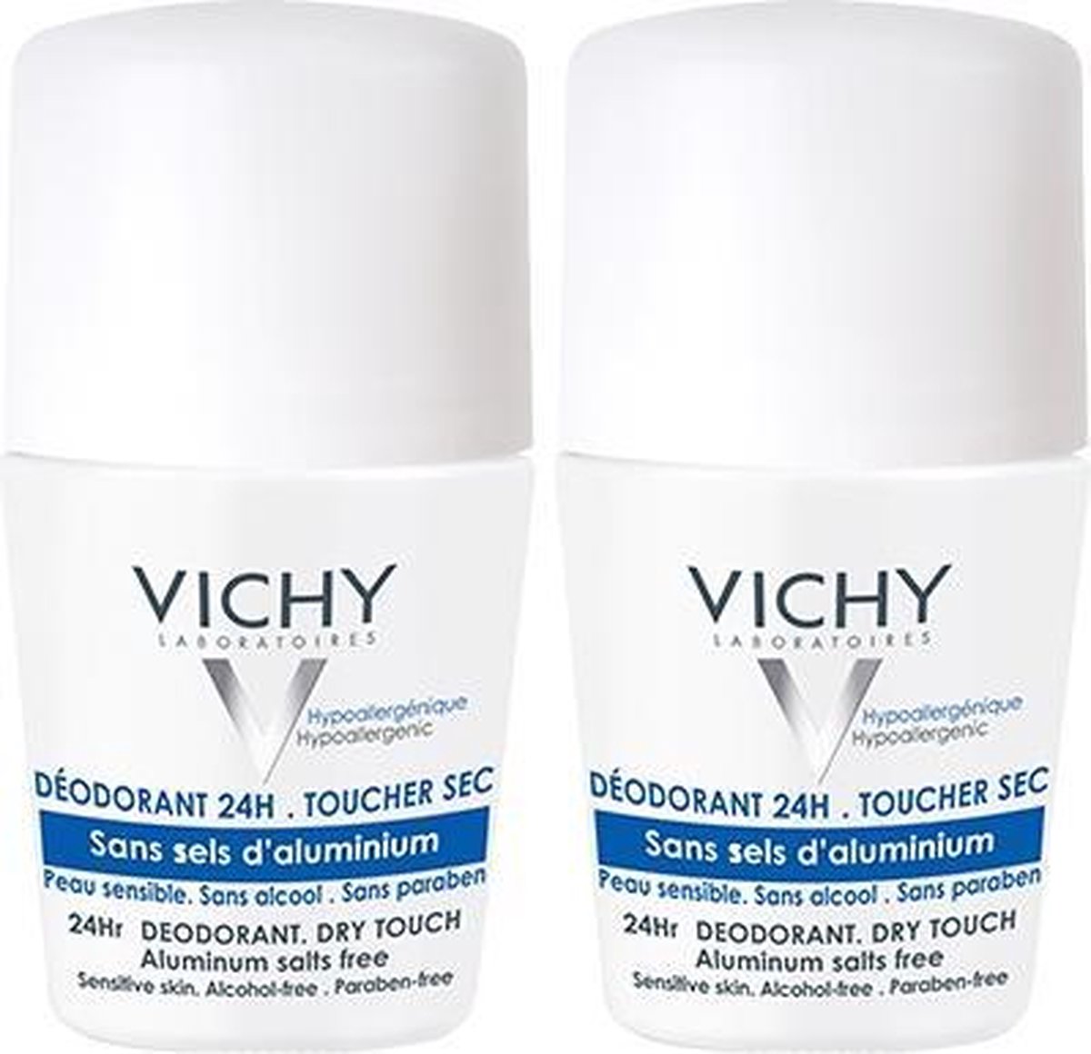Vichy Deodorant Reactieve huid roller 24 uur - Droog effect- zonder aluminiumzouten - 2x50ml