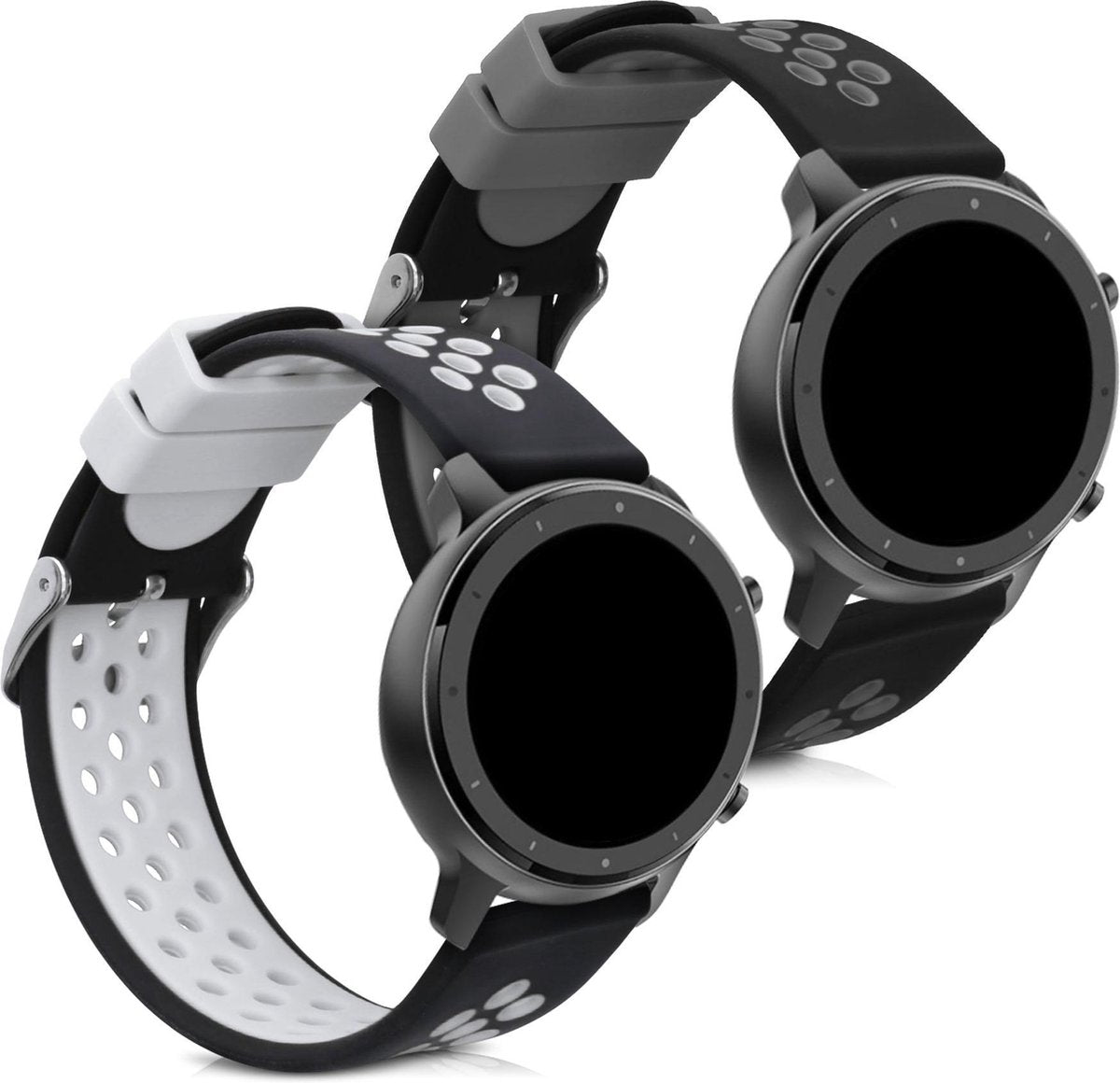 kwmobile 2x horlogeband voor Huami Amazfit GTR (47mm) / GTR 2 / GTR 2e - siliconen band voor fitnesstracker - zwart / grijs / zwart / wit