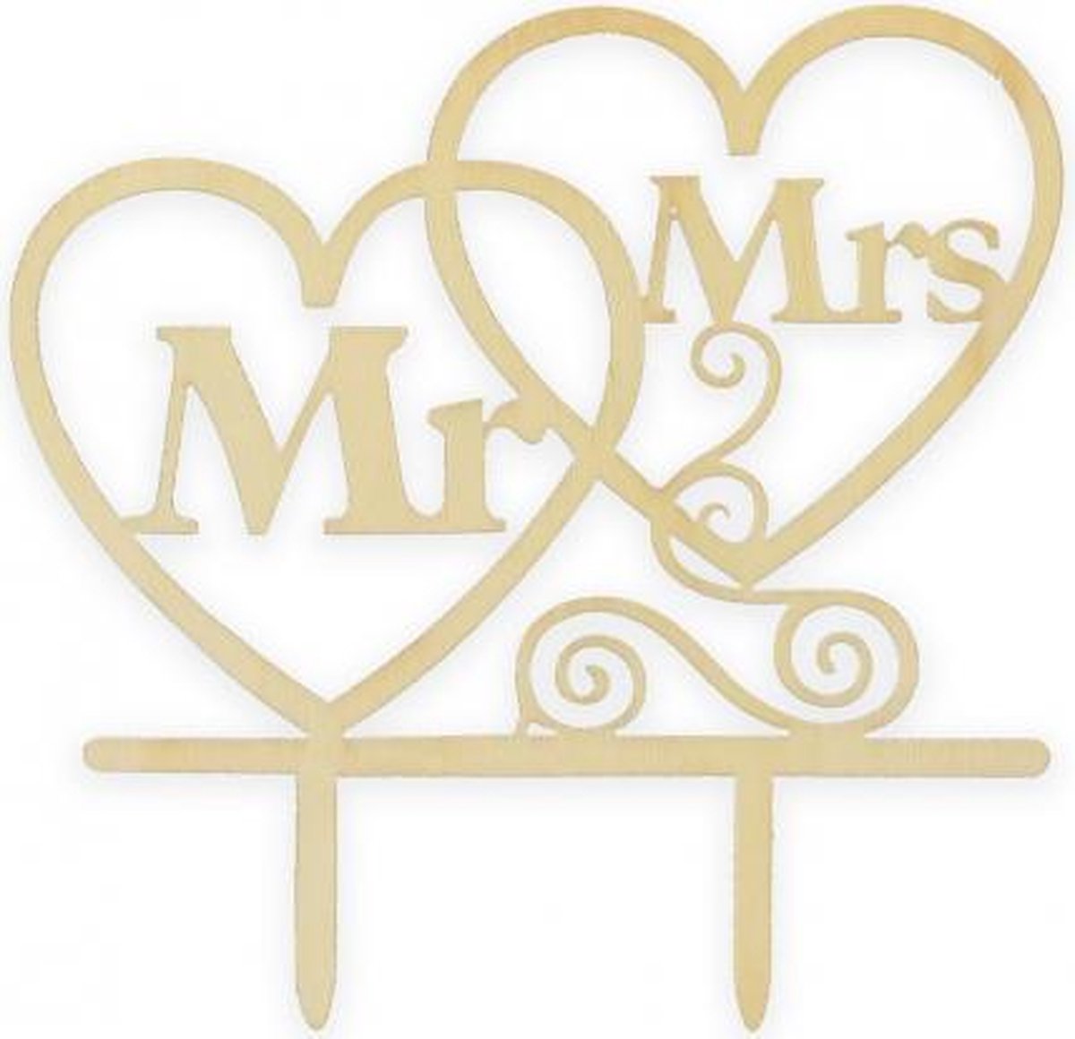 Bruiloftdeco - Houten taarttopper Mr & Mrs hartjes