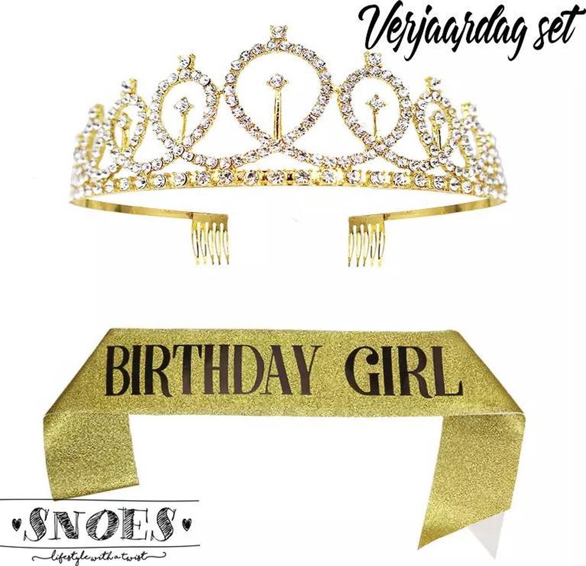 Snoes * Gold Verjaardag Kroon Tiara en Sjerp * Goud * Gold * Jarige versiering * Dress up for your Birthday *