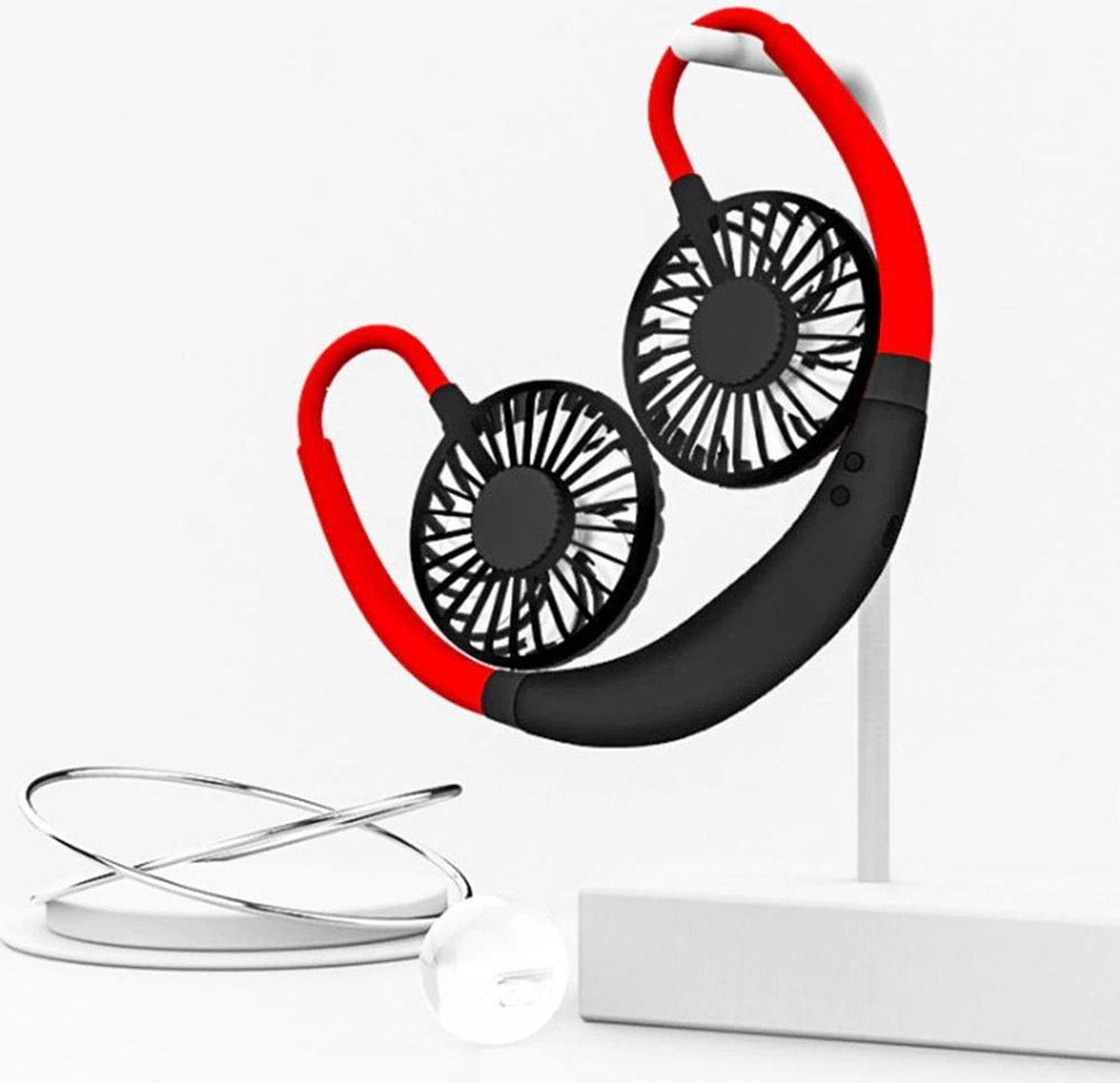 Nek Ventilator - Draagbare Ventilator - Nek Fan - Mini Ventilator - Hals Ventilator - Nekventilator - Zwart en Rood