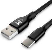 USB-C Data- en Laadkabel - 2.4A Snellader Kabel - Fast en Quick Charge Oplaadkabel - Type C Naar USB-A - Oplaadsnoer Telefoon - Laptop - Samsung Galaxy en Note S7/8/9 - Sony - OnePlus - Gevlochten Nylon – Zwart – 3 Meter - Wilsem ®