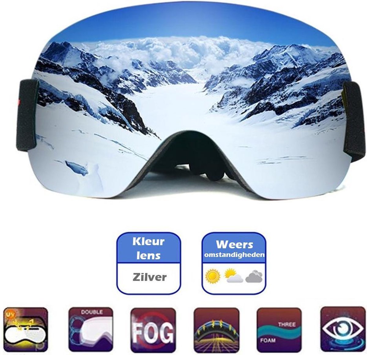 *VERNIEUWD* Skibril | Snowboardbril | Met opbergzak | Anti-condens en UV protected | Anti-slip | Wintersport | Unisex