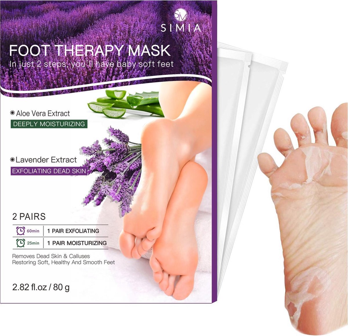 Simia™ 2-Step Exfoliërende & Hydraterende Pedicure Sokken - Voetmasker - Voetverzorging - Eelt - Eeltsokken - Lavendel & Aloë Vera