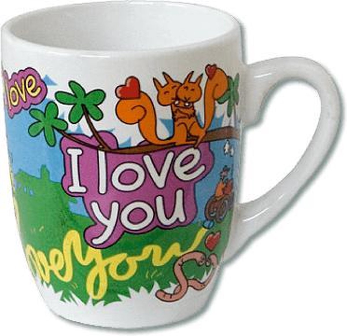 Cartoon Mok - I love you - In cadeauverpakking met gekleurd lint