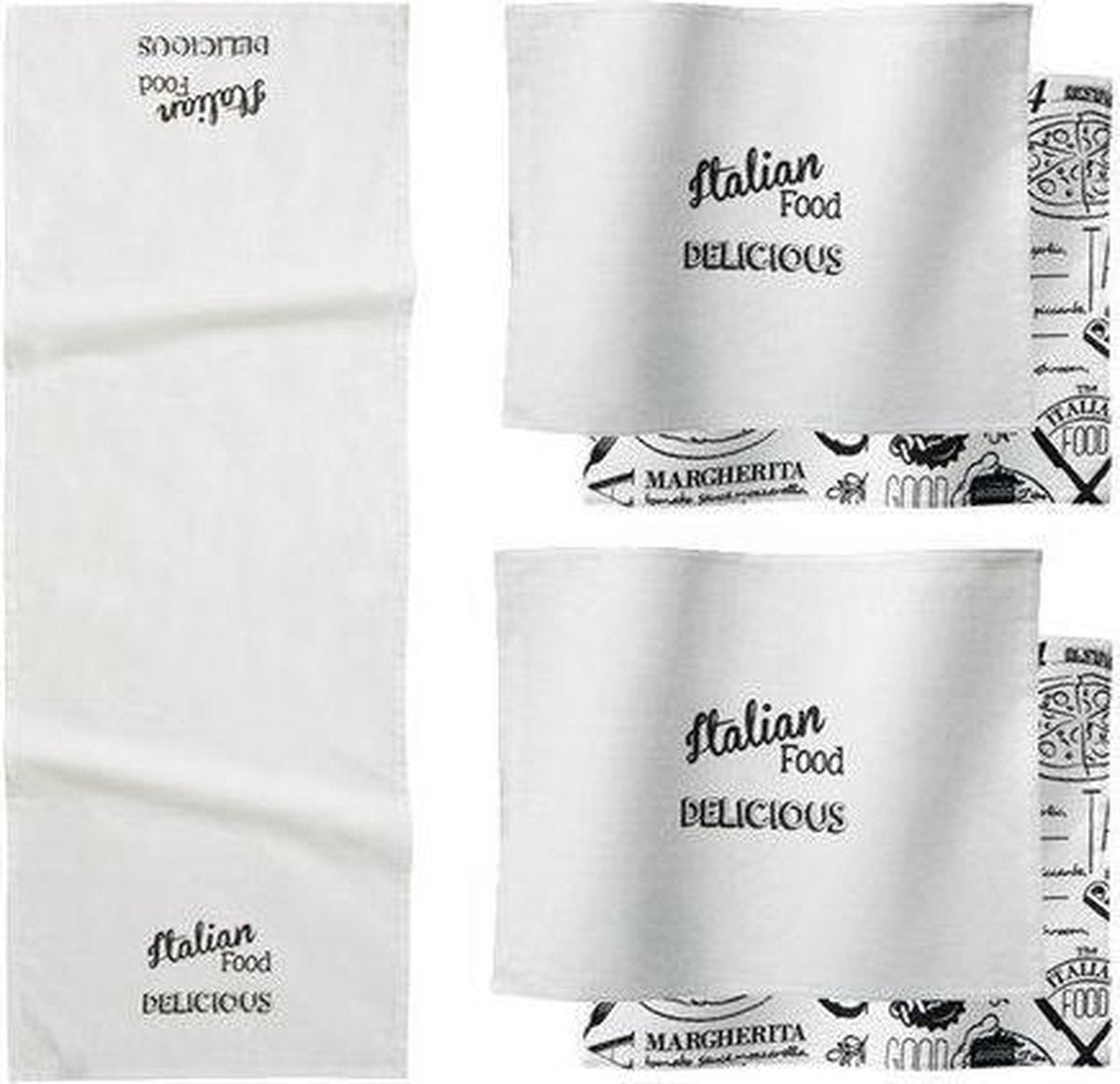 DDDDD Italian Food -  Combiset - Tafellopers + Placemats - White