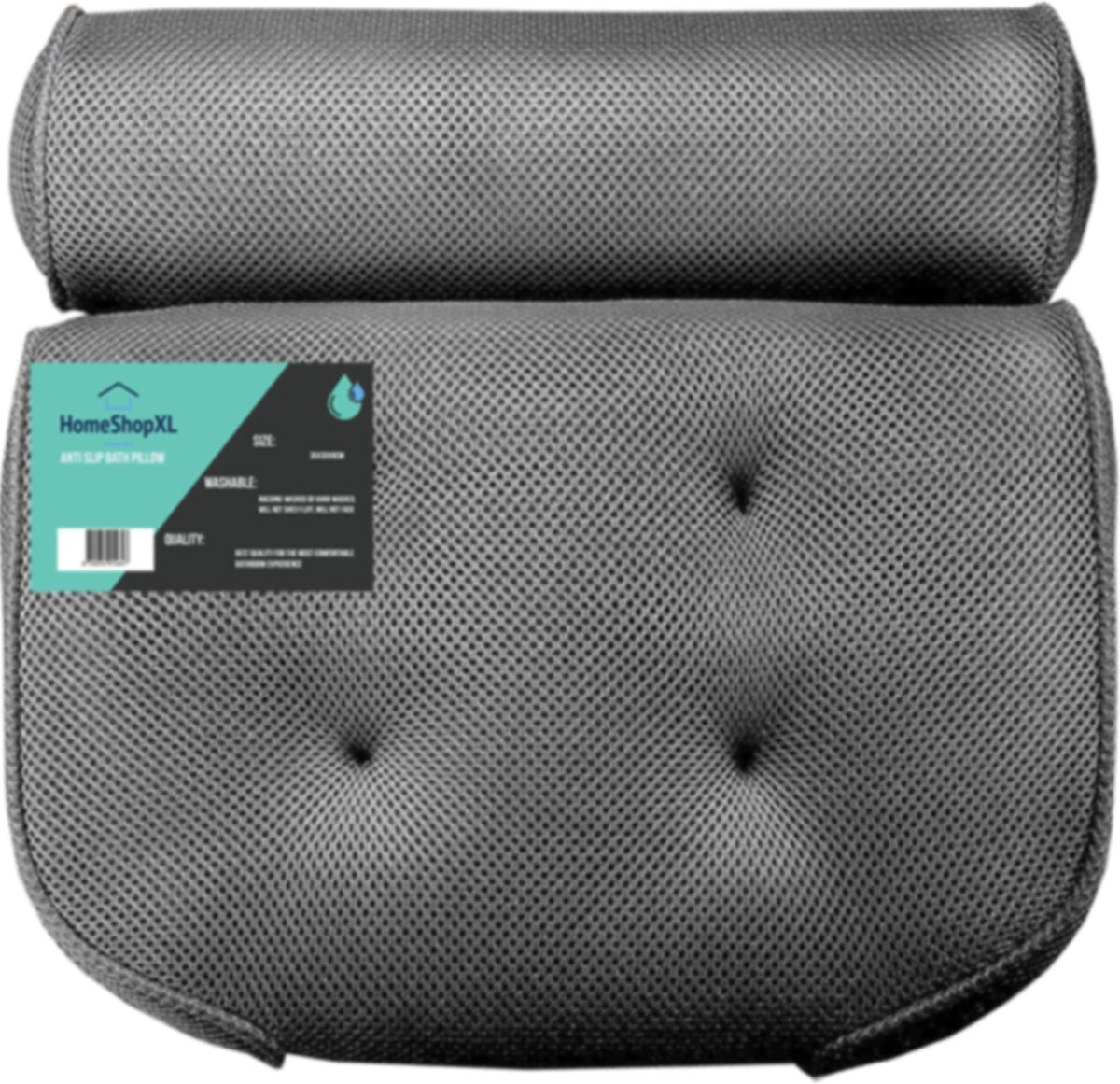 The Original HSXL - Badkussen Grijs - Anti Slip met Zuignappen - Premium Hoofdsteun / Hoofdkussen voor in Bad of Jacuzzi