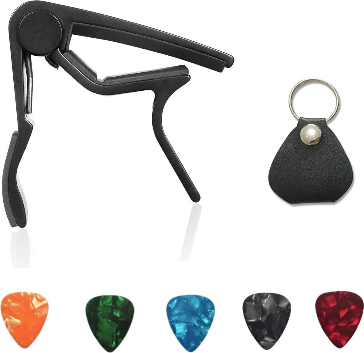 Capo / Gitaarklem / Capo Snaren / Akoestisch / Gitaar accessoires / Elektrisch / Gitaar / Plectrum / Plectrum houder / Capo Gitaar set zwart