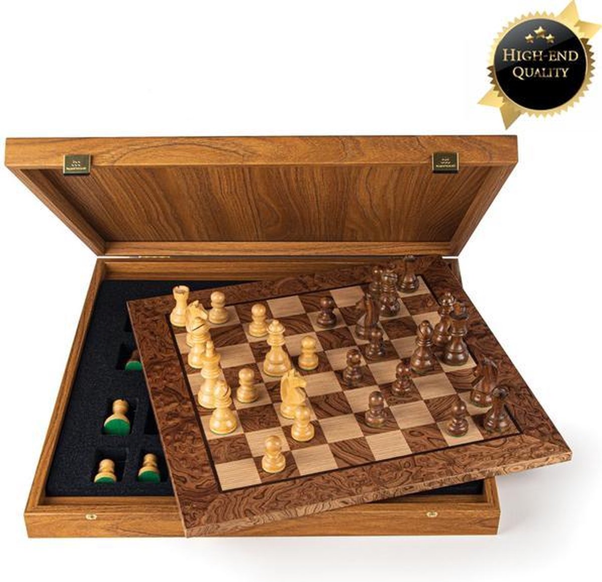 Walnoot Burl Schaakspel - 40x40cm - Staunton - Ultraluxe  Top Kwaliteit
