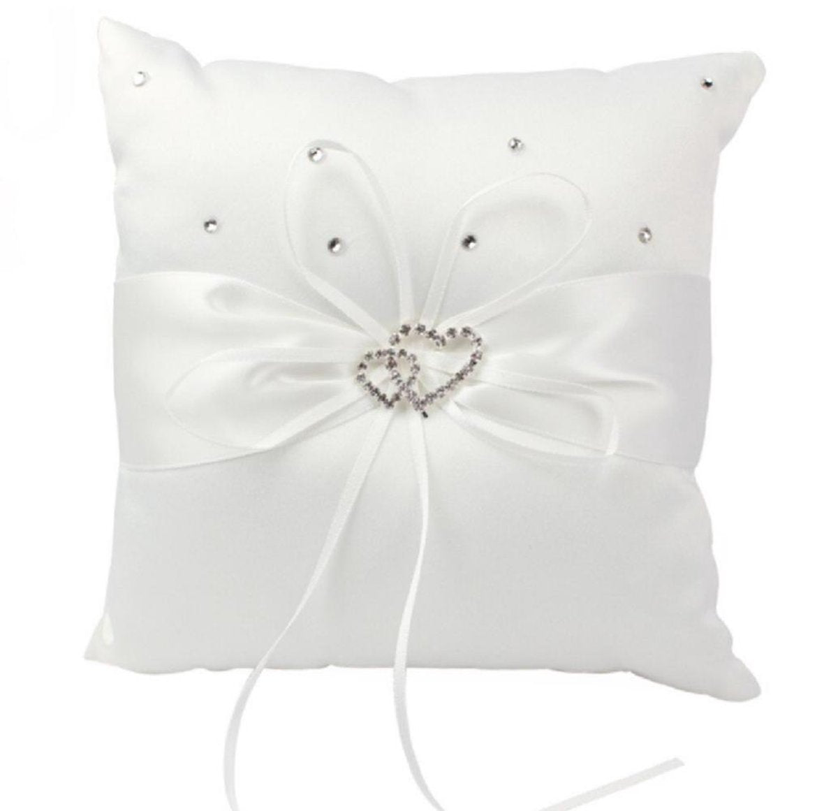 Ringenkussen groot- 20x20 cm- wit- strass- hartje- Charme Bijoux
