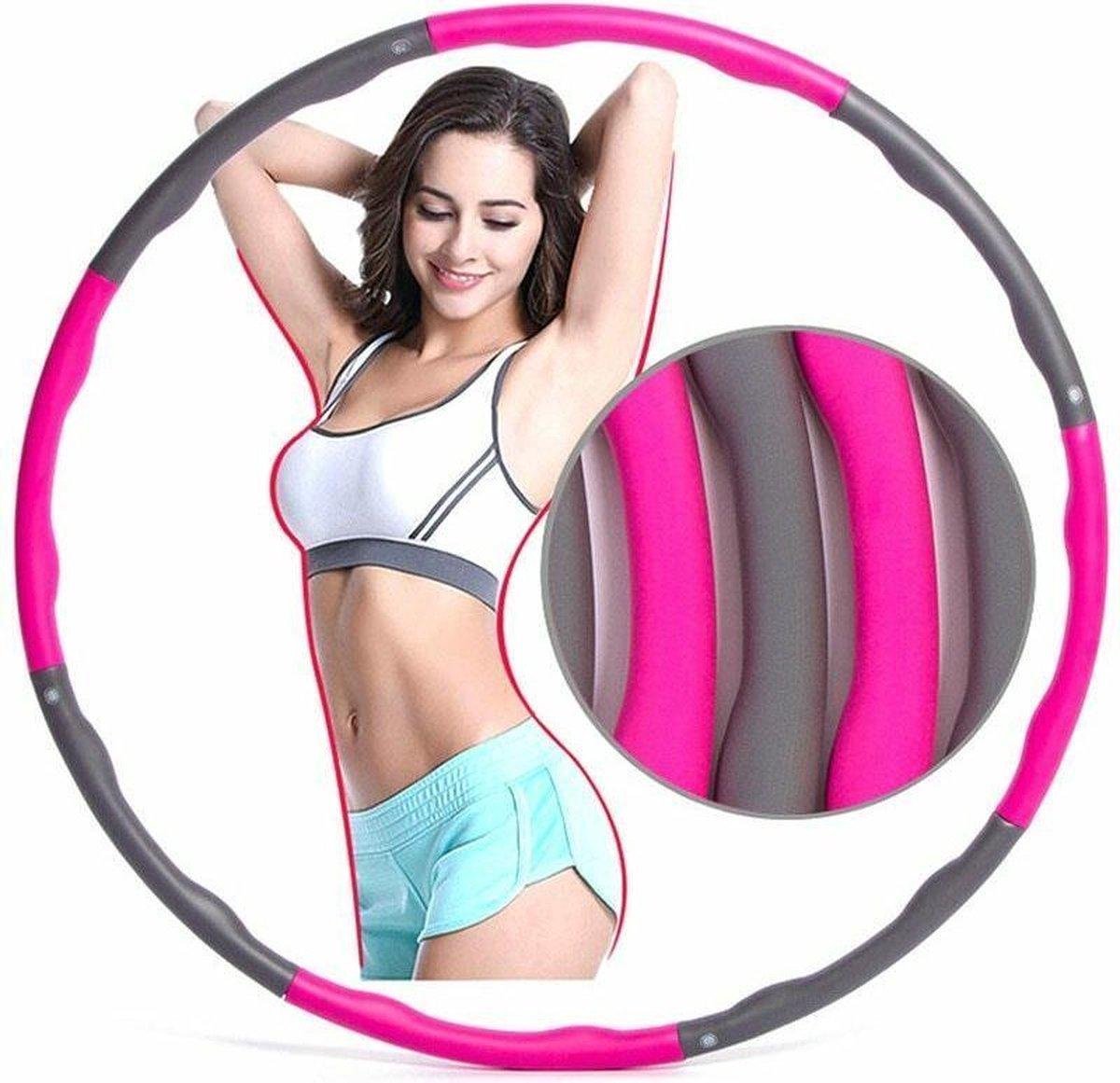 Meisterhome Fitness Hoelahoep met masserende golven Extra sterk Materiaal ca.1.1 kg – Ø 100 cm – Hula Hoep – Fitness Hoepel – Roze/Grijs – 8 Delig – Waist Trainer – Hoepel – Thuisfitness