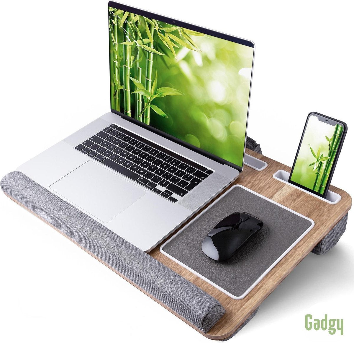 Gadgy Laptoptafel met Kussen – 55 x 36 x 8.5 cm - Bamboe look - Laptopstandaard voor laptop t/m 17 inch - Bedtafel