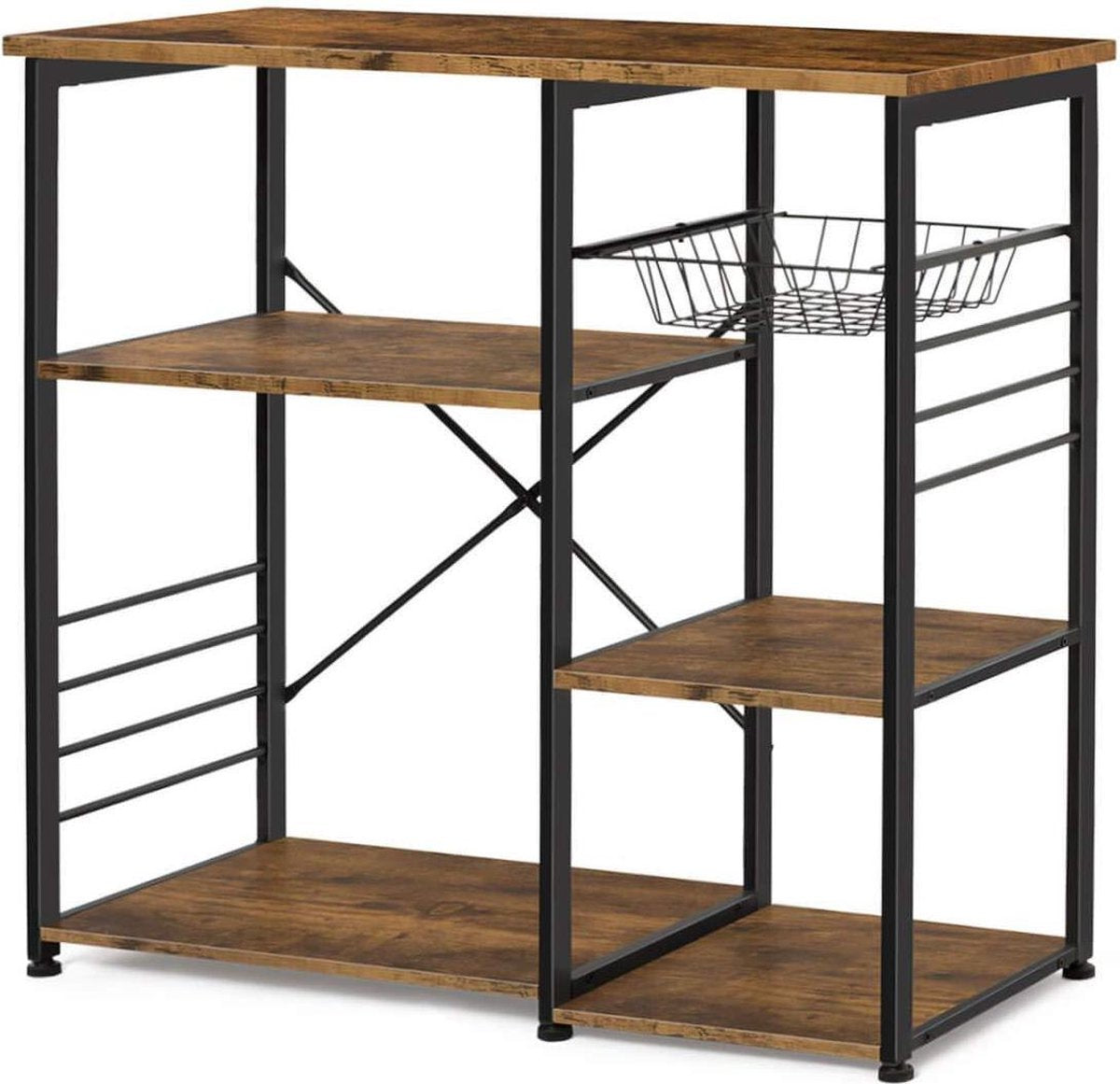 Nancy's Keukenkast Industrieel - Keukentrolley - Keukenkasten - Keukenkastje Organizer - Haken en Planken - Magnetronrek - Vintage - 90 x 42