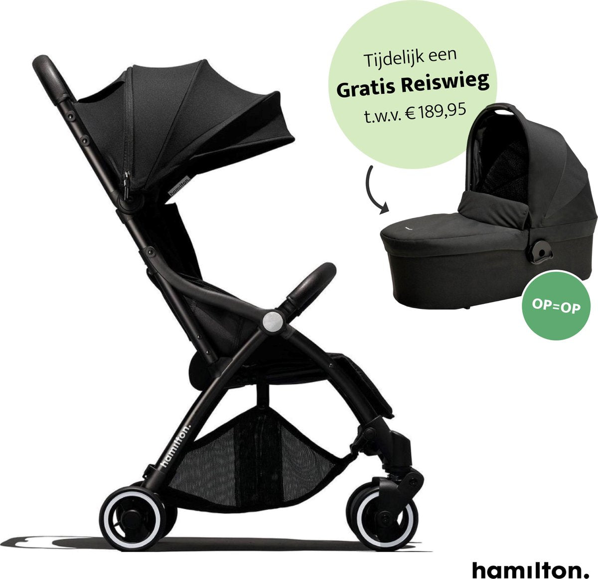Hamilton One Sport R1 Stroller – 2 in 1 Kinderwagen - Magicfold™ technologie – Buggy – Black + monteerbare Hamilton Essential Black Reiswieg t.w.v. €189