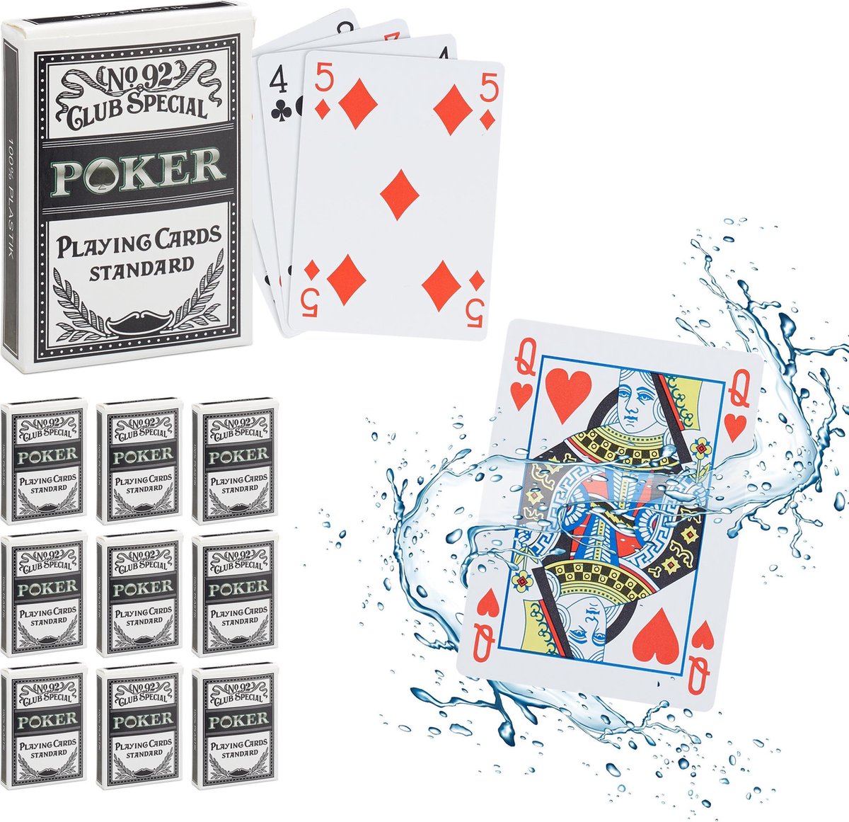 relaxdays 10x speelkaarten poker - pokerkaarten plastic - 540 kaarten - waterdicht