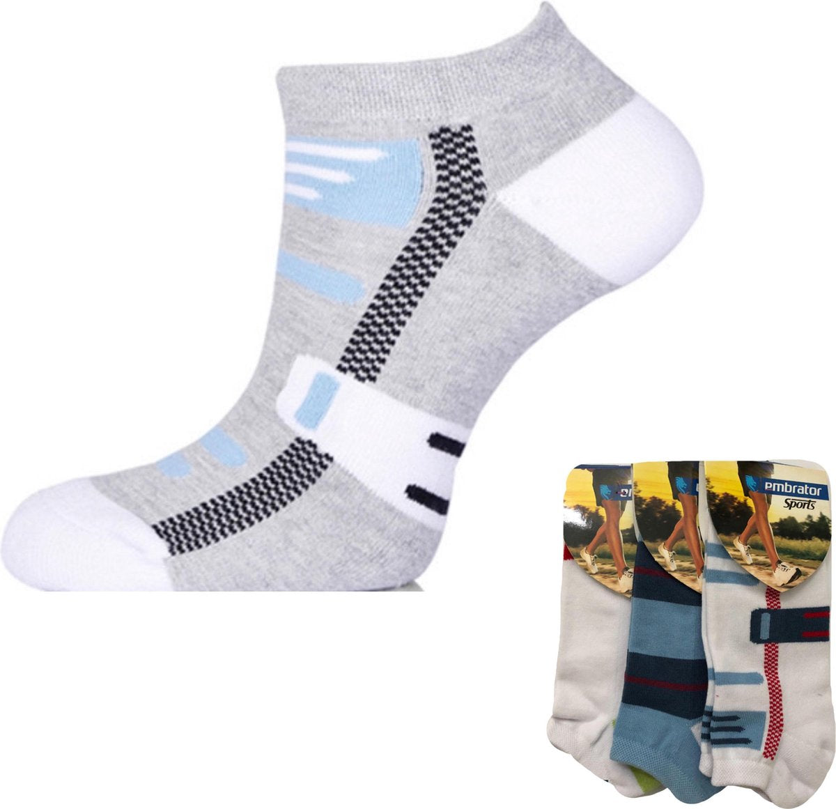 Embrator 3 paar Sneakersokken wit design one size