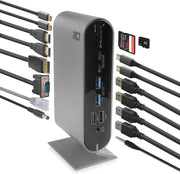 Docking station laptop 12 in 1 – 2 poort USB-C 100W PD – 4 poort USB 3.0 – Ethernet – Micro SD/SD kaartlezer - sluit 1 tot 2 monitors aan via HDMI/Displayport/VGA – ACT AC7045