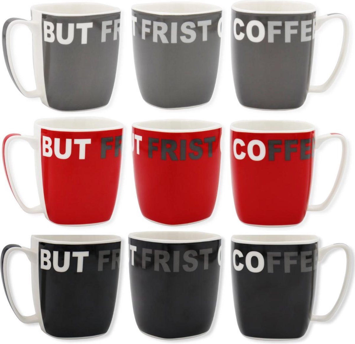 YILTEX – Koffiebekers – Koffiekopjes - Mokken – Set Van 6st - But First Coffee Mokken  - Porselein – 320ml