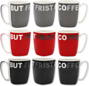 YILTEX – Koffiebekers – Koffiekopjes - Mokken – Set Van 6st - But First Coffee Mokken  - Porselein – 320ml