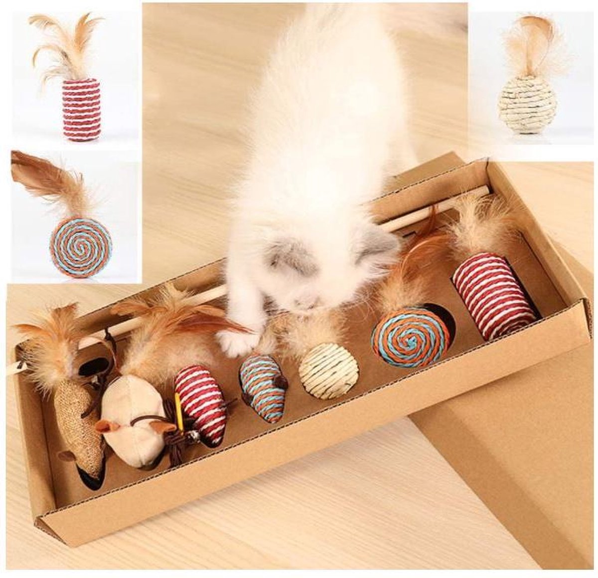 Melite Luxe Kattenspeeltjes Set - 7 Speeltjes met Veren - Interactieve Kattenhengel