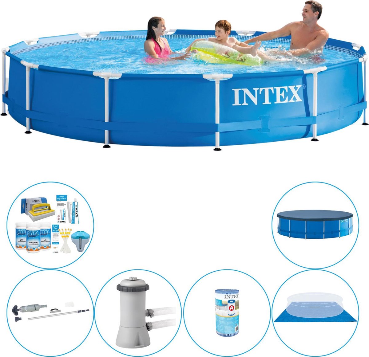 Intex Metal Frame Rond 366x76 cm - Zwembad Inclusief Accessoires