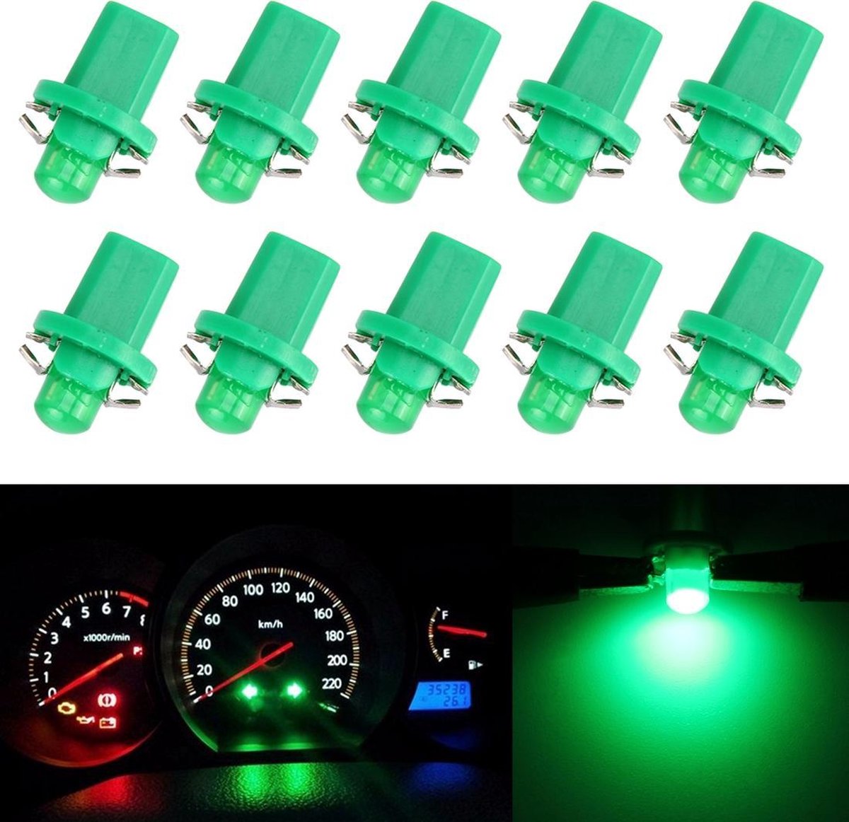 10 STKS 0.4 W B8.5 Wedge Instrument Panel COB LED Licht Dashboard Gauge Cluster Indicator Lamp (Groen Licht)