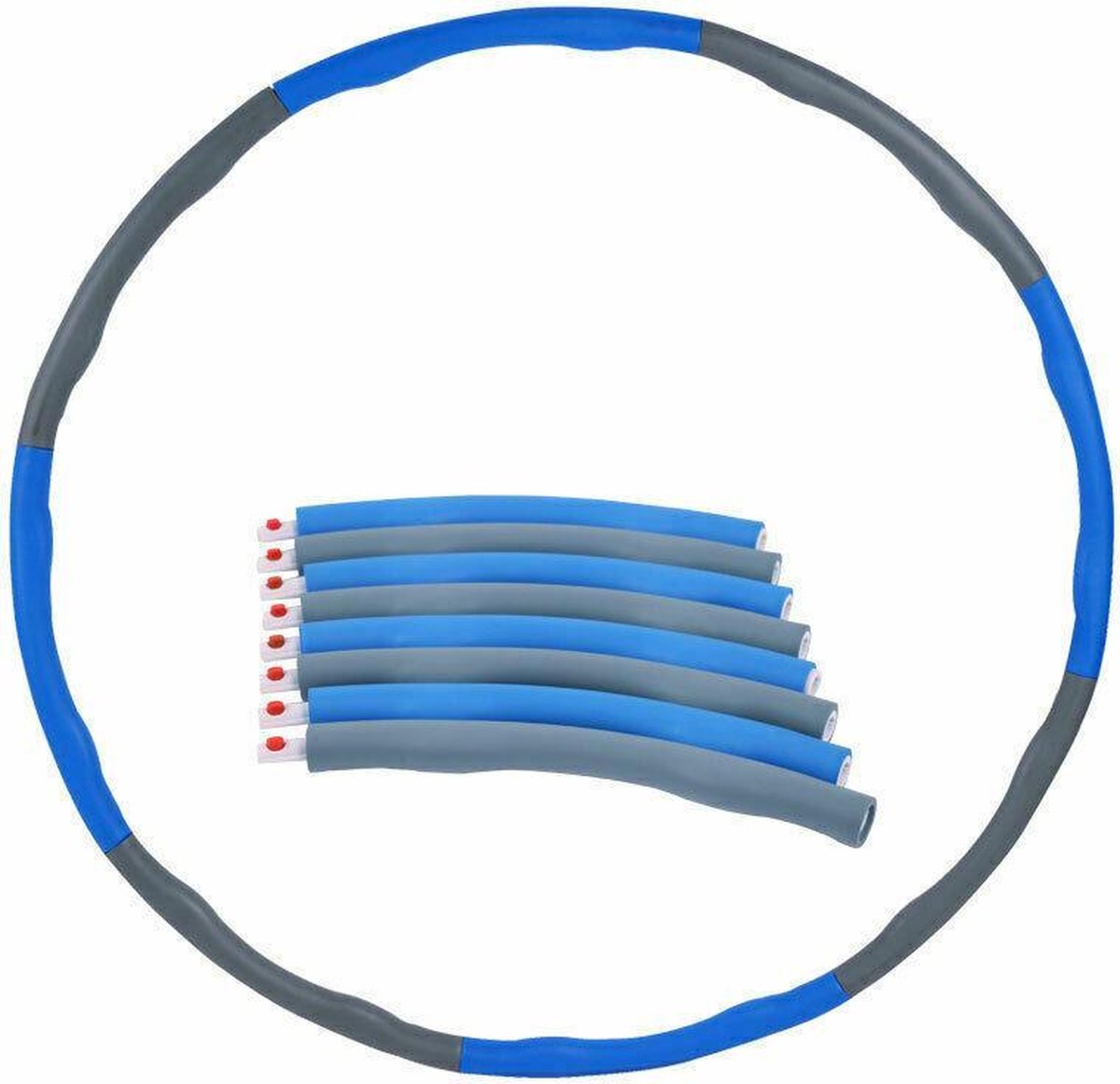 Meisterhome Fitness Hoelahoep met masserende golven Extra sterk Materiaal–ca.1.1 kg – Ø 100 cm – Hula Hoep – Fitness Hoepel – Blauw/Grijs – 8 Delig – Waist Trainer – Hoepel – Thuisfitness