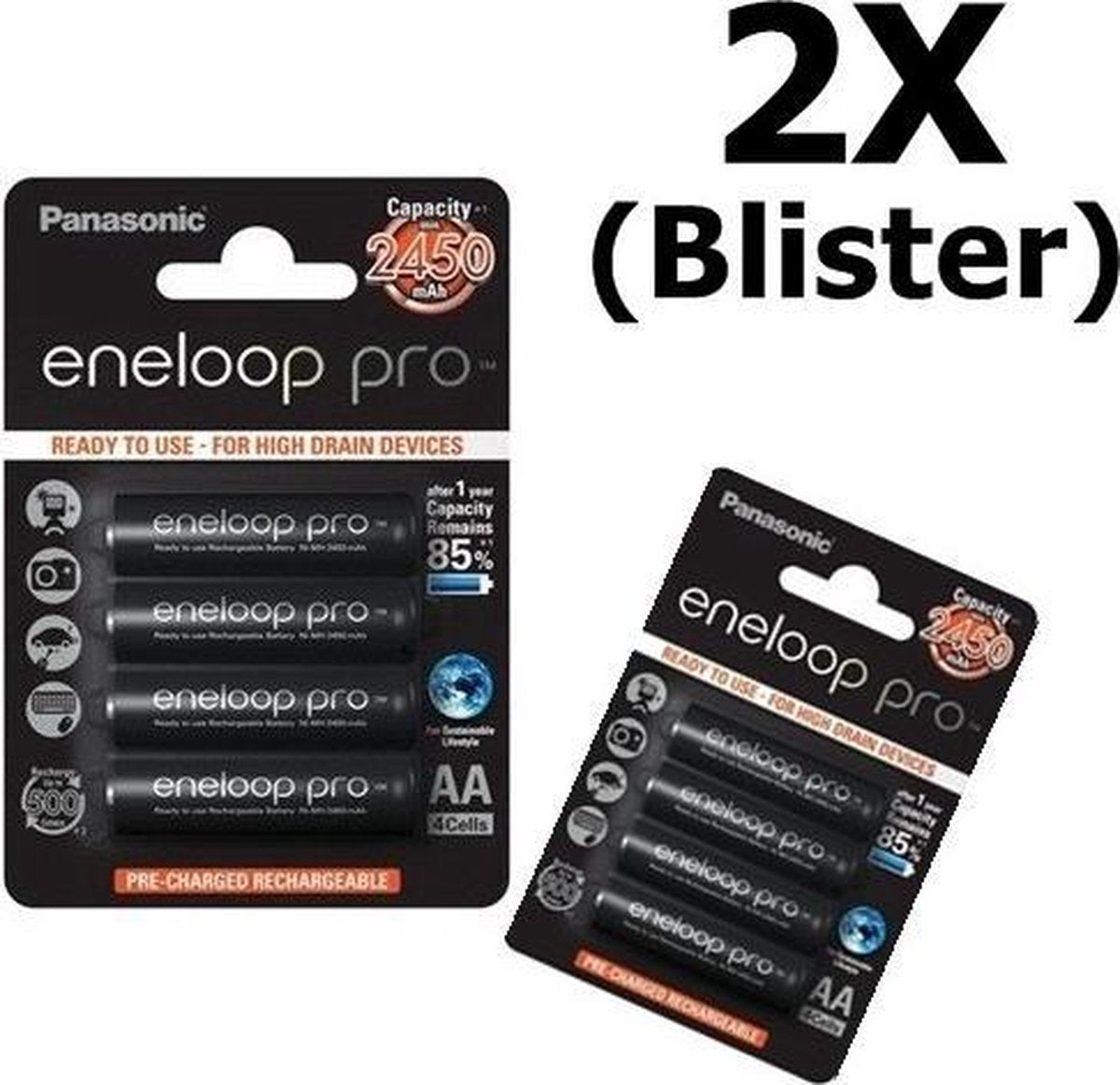 Voordeelpack - 8 Stuks - AA Panasonic eneloop Pro Oplaadbare Batterijen - 2450mAh