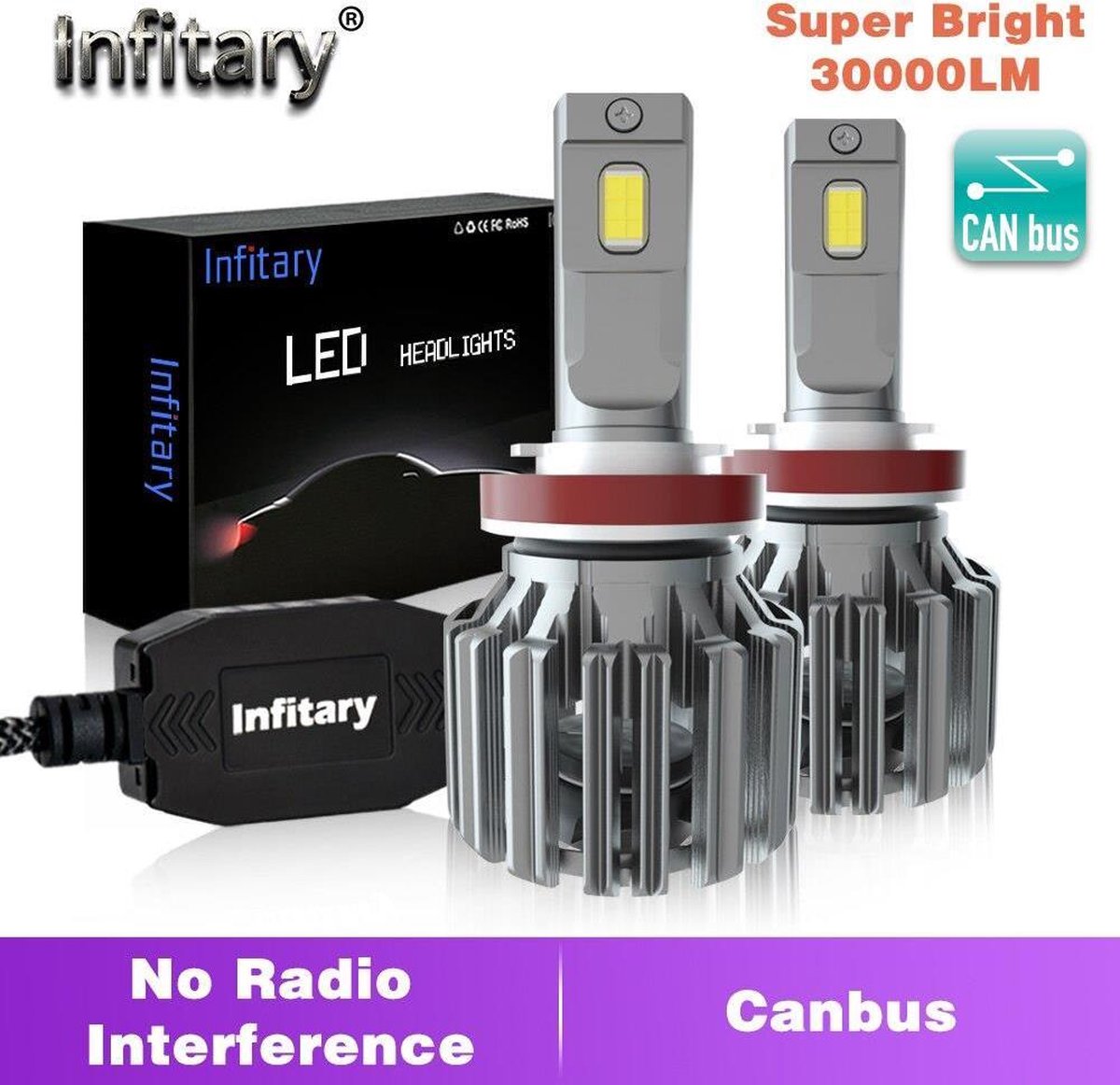 H1 LED lamp 30000 Lumen (set 2 stuks) incl CANbus EMC CHip 6500k Ultra-bright Wit 140 Watt Motor / Auto / Scooter / Motor / Vrachtwagen /Dimlicht / Grootlicht / Koplampen / Autolamp / Lampen / Autolampen / CANbus adapter 12v / 24v / 36v