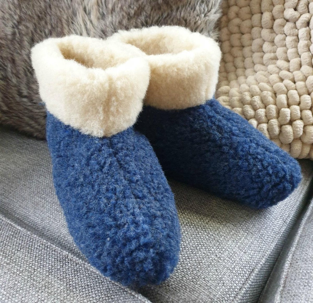 Wollen Sloffen Dames - Wollen Sloffen Heren - 100% Wol - Blauw - Maat 42