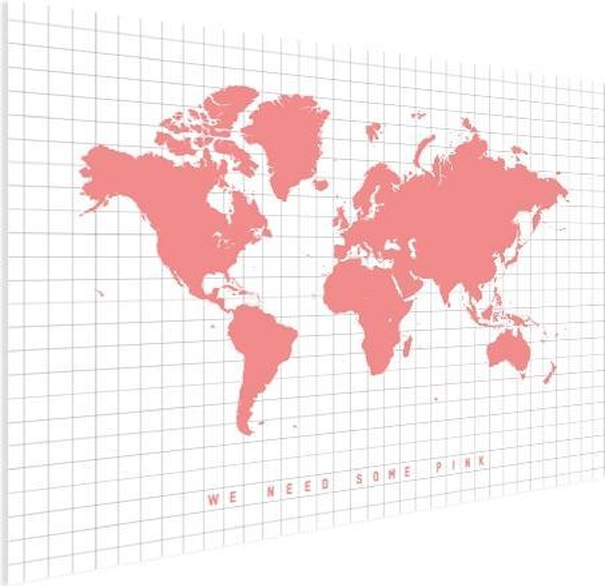 Wereldkaart Roze Poster - Pink - Modern - 100x50 cm - Wereldkaarten.nl