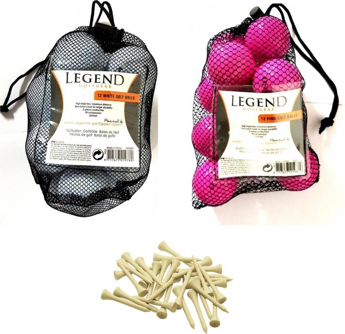 Legend Distance - Combinatie Deal - Golfballen Roze en Wit - Dozijn 24 / stuks + GRATIS Houten Tees